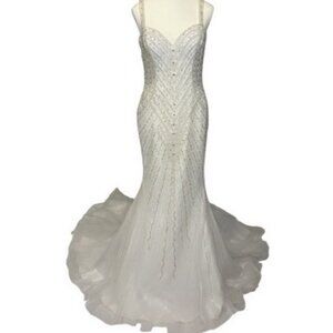 Demetrios Platinum White Embellished Wedding Gown